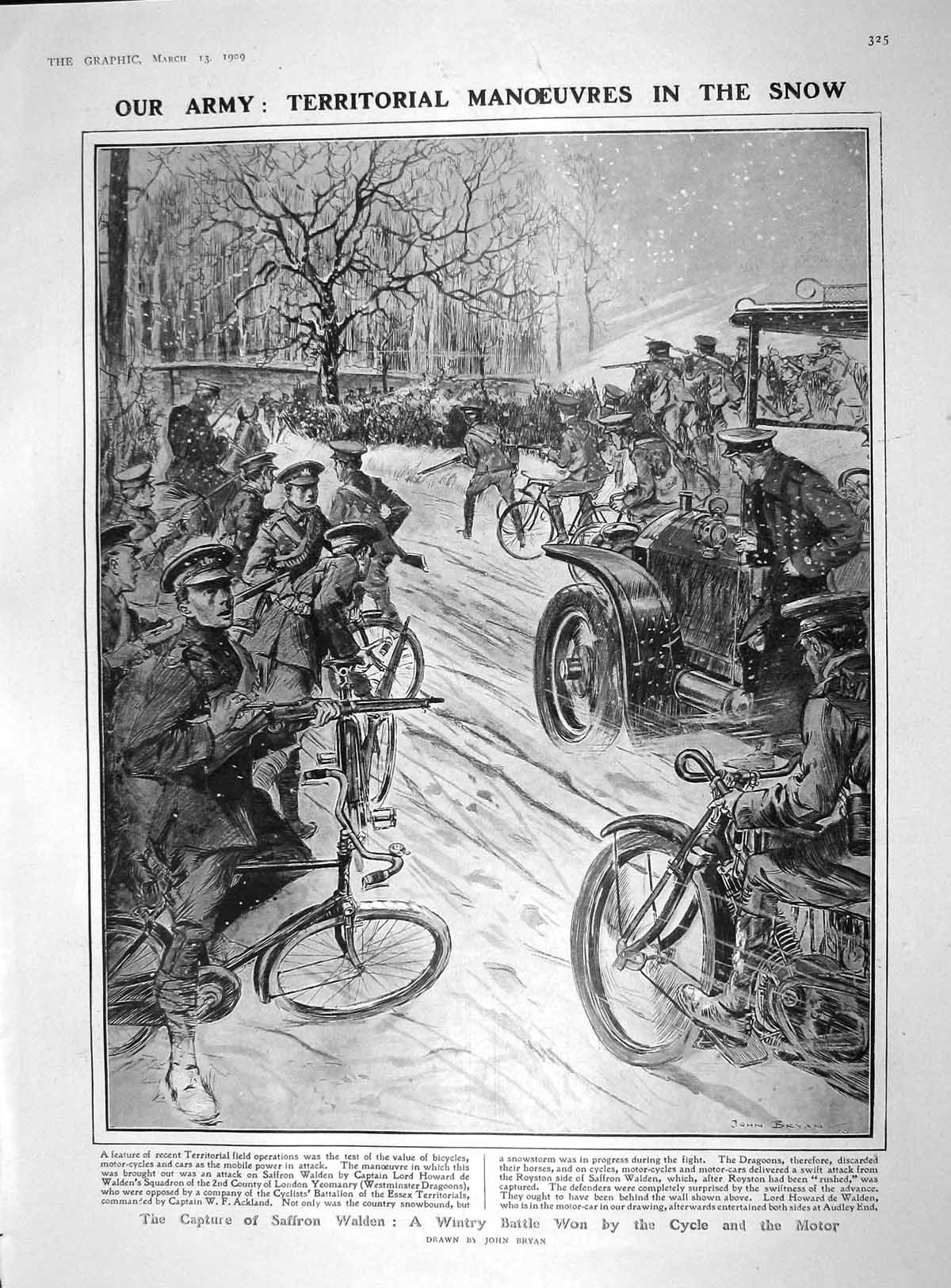 Original Old Antique Print 1909 Territorial Army Snow Walden Howard Paris 20th