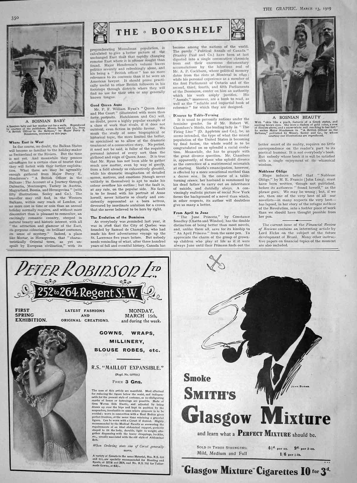 Original Old Antique Print 1909 Bosnian Baby Sarajevo Beautiful Lady Cigarettes