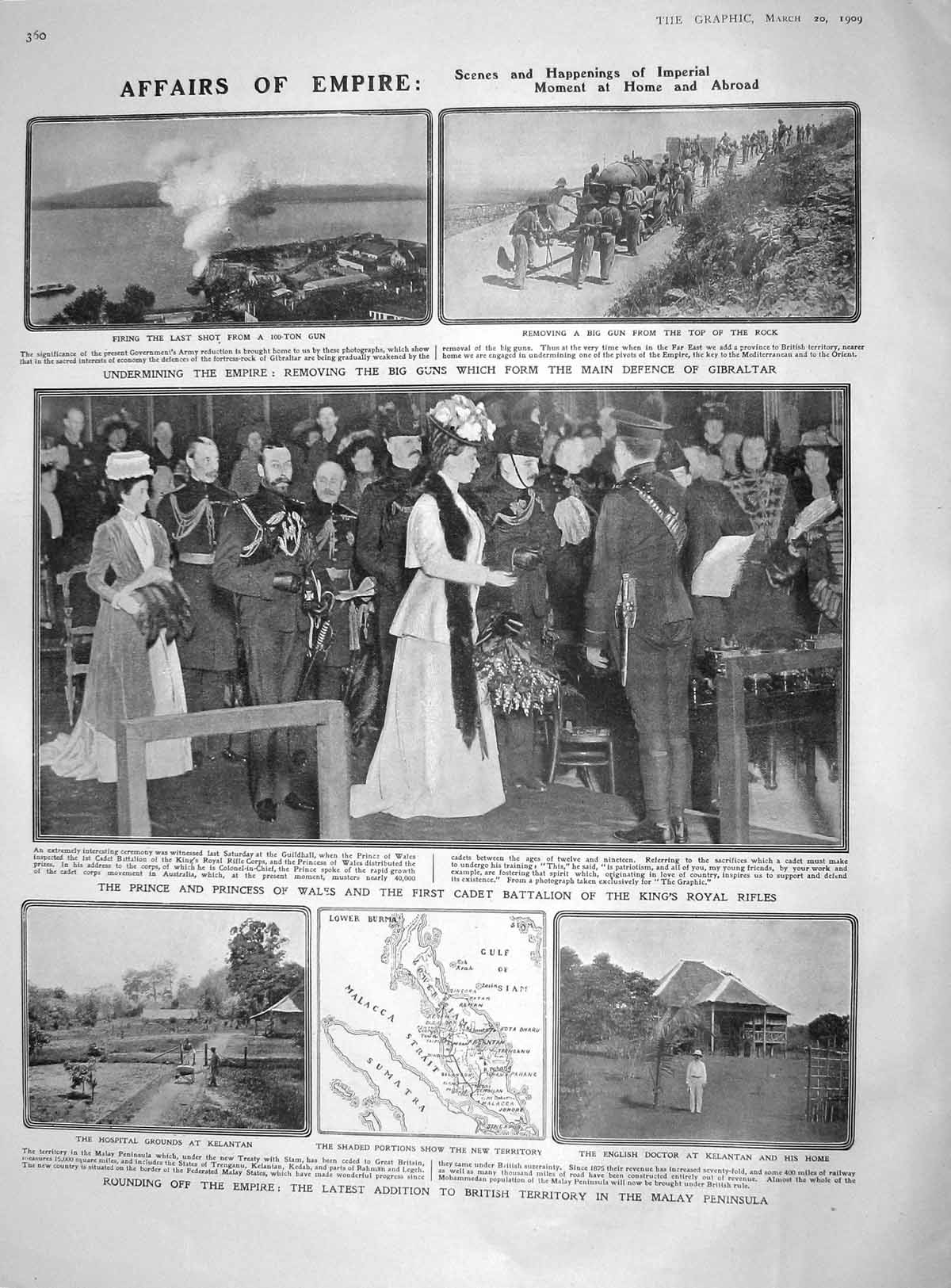 Old Antique Print 1909 Malay Prince Wales Gibraltar Scotland Mercury Ship 20th
