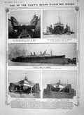 Old Antique Print 1909 Navy Ship Floating Docks Hamburg Devil'S Dreyfus 20th