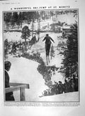 Original Old Antique Print 1909 Ski-Jump St. Moritz Harald Smith Debate 20th