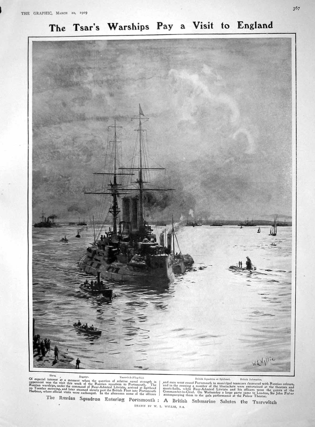Old Antique Print 1909 Tsar War Ship Bogatyr Submarine Mars Planet Lunar 20th