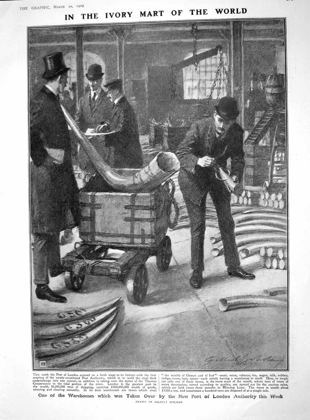 Old Antique Print 1909 Warehouse Port London Authority Miller Barrymore 20th