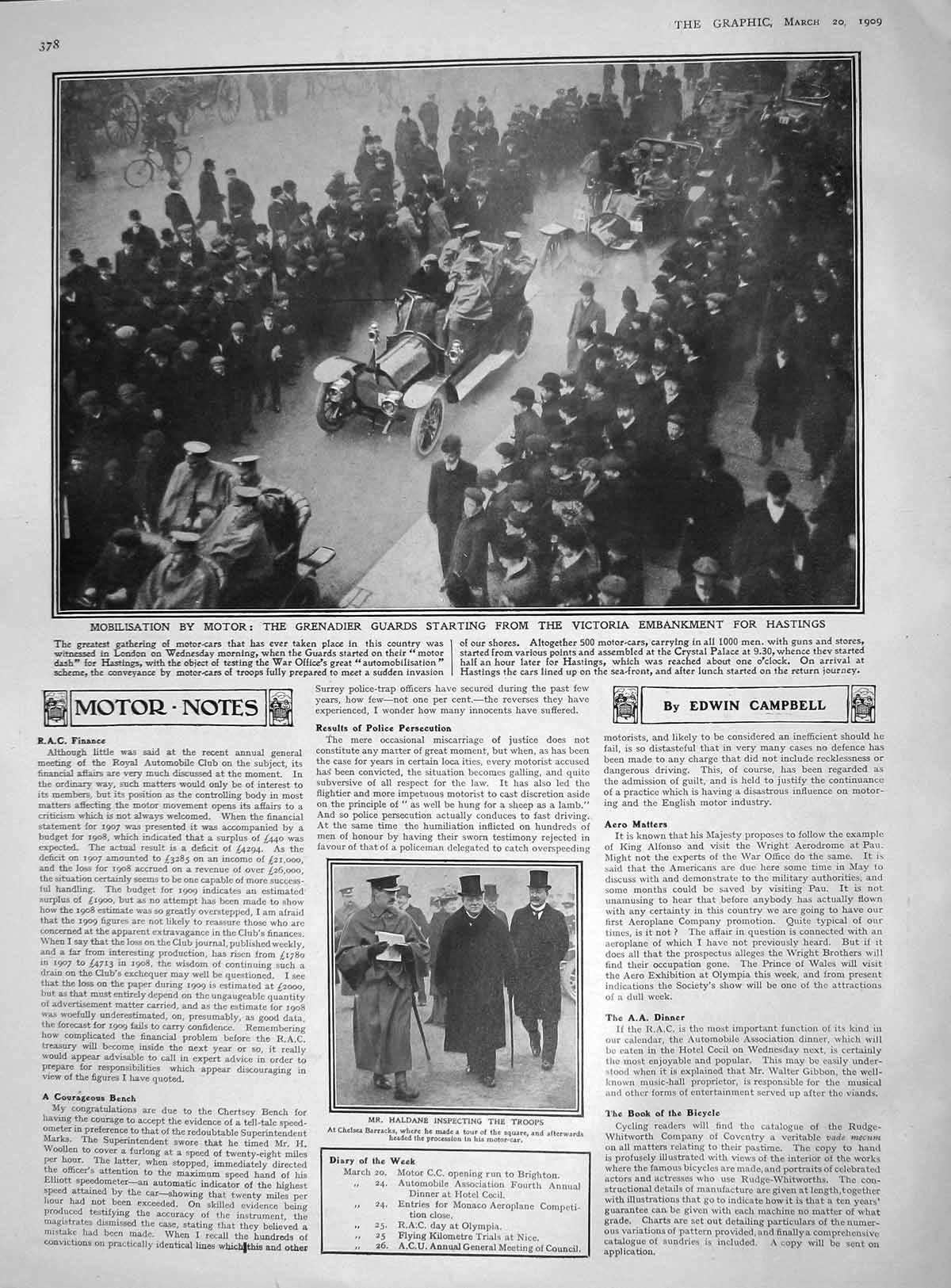Original Old Antique Print 1909 Grenadier Guards Victoria Hastings Car Haldane