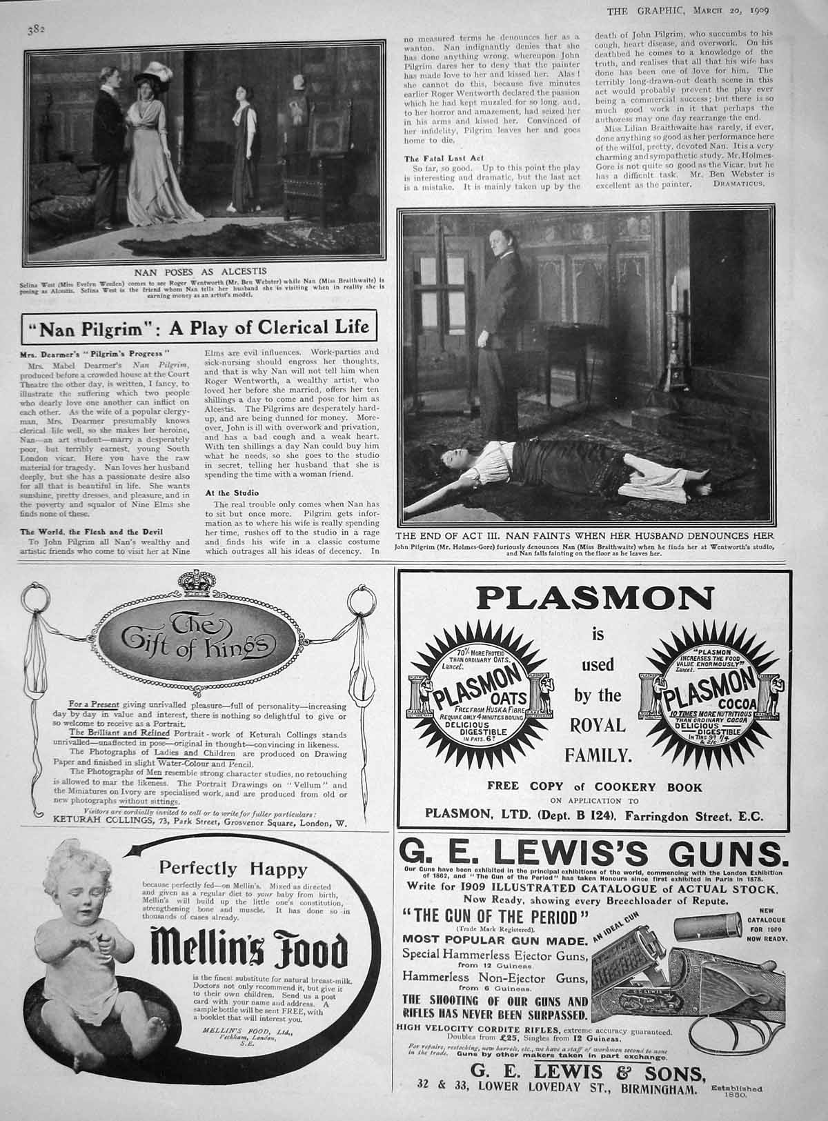 Original Old Antique Print 1909 Evelyn Wedden Webster Braithwaite Theatre Nan