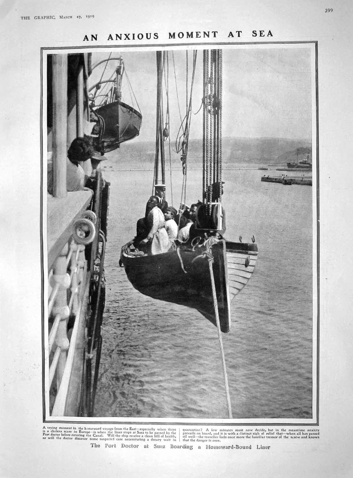 Old Antique Print 1909 Port Doctor Suez Ship Liner Nursery Childrens Work 20th