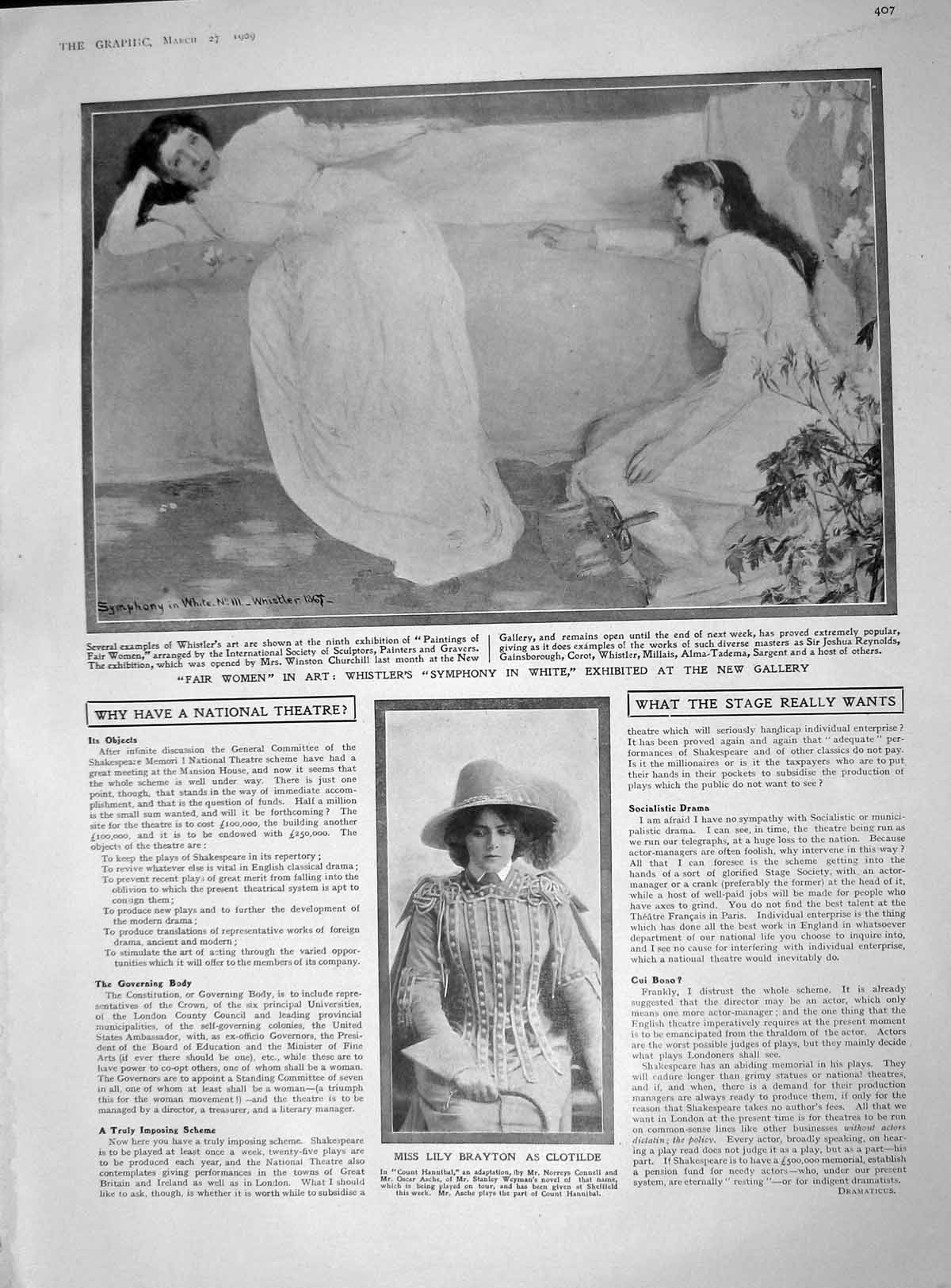 Original Old Antique Print 1909 Fair Women Art Whistlers Symphony White Brayton