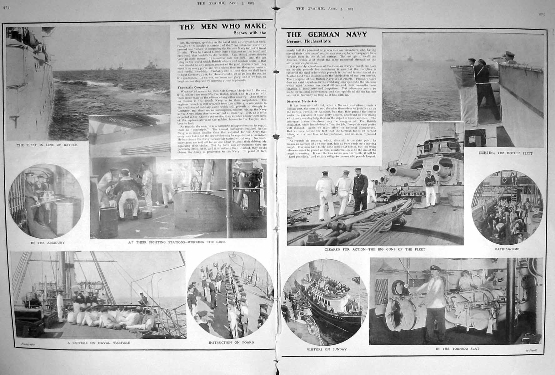 Original Old Antique Print 1909 German Navy Armoury Guns Sailors War Torpedo