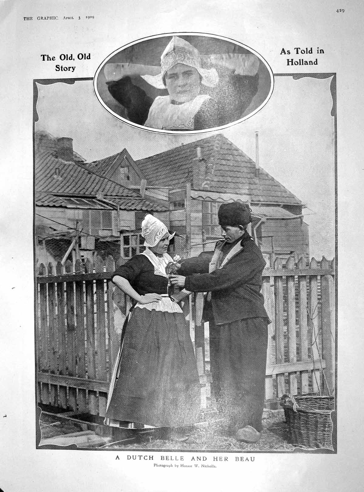 Original Old Antique Print 1909 Holland Dutch Girl Hemmerede Denbigh Unionist