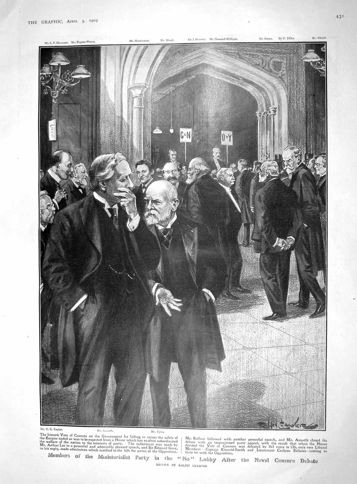 Original Old Antique Print 1909 Taylor Asquith Byles Balfour Government Huggins