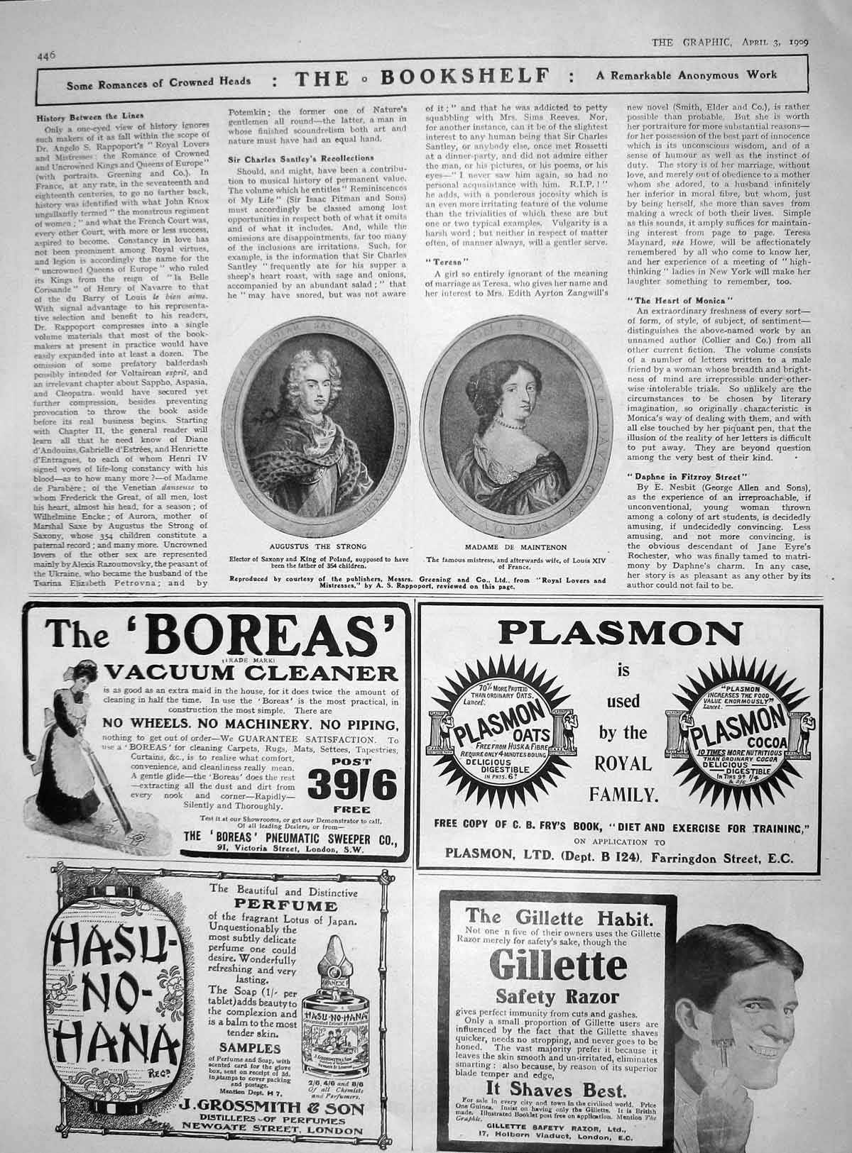 Original Old Antique Print 1909 Portrait Augustus Strong Madame Maintenon Razor