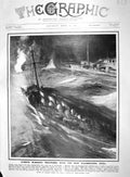 Original Old Antique Print 1909 German War Ships Illuminating Shell Dixon Field