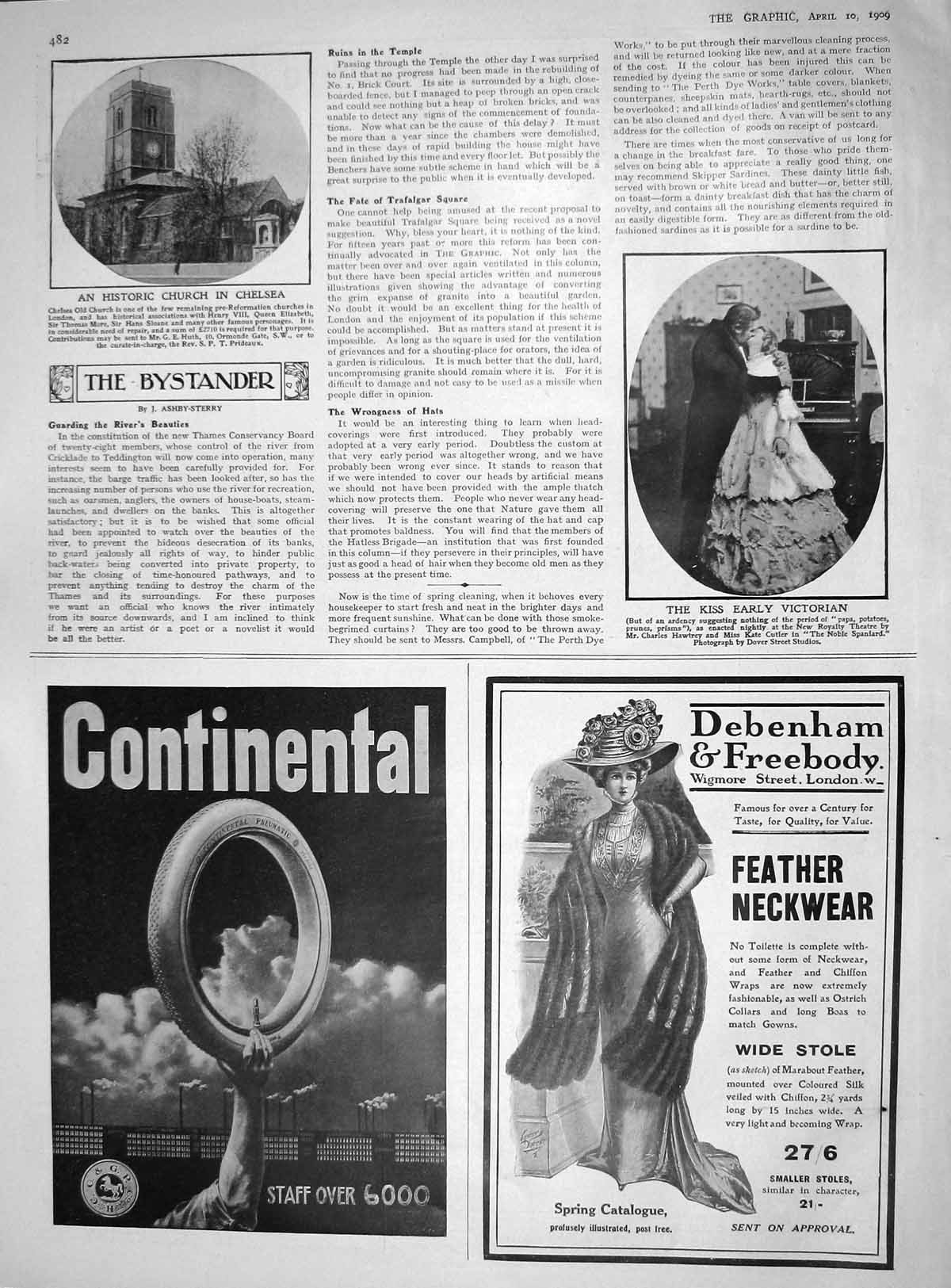 Original Old Antique Print 1909 Church Chelsea Romance Cutler Theatre 20th