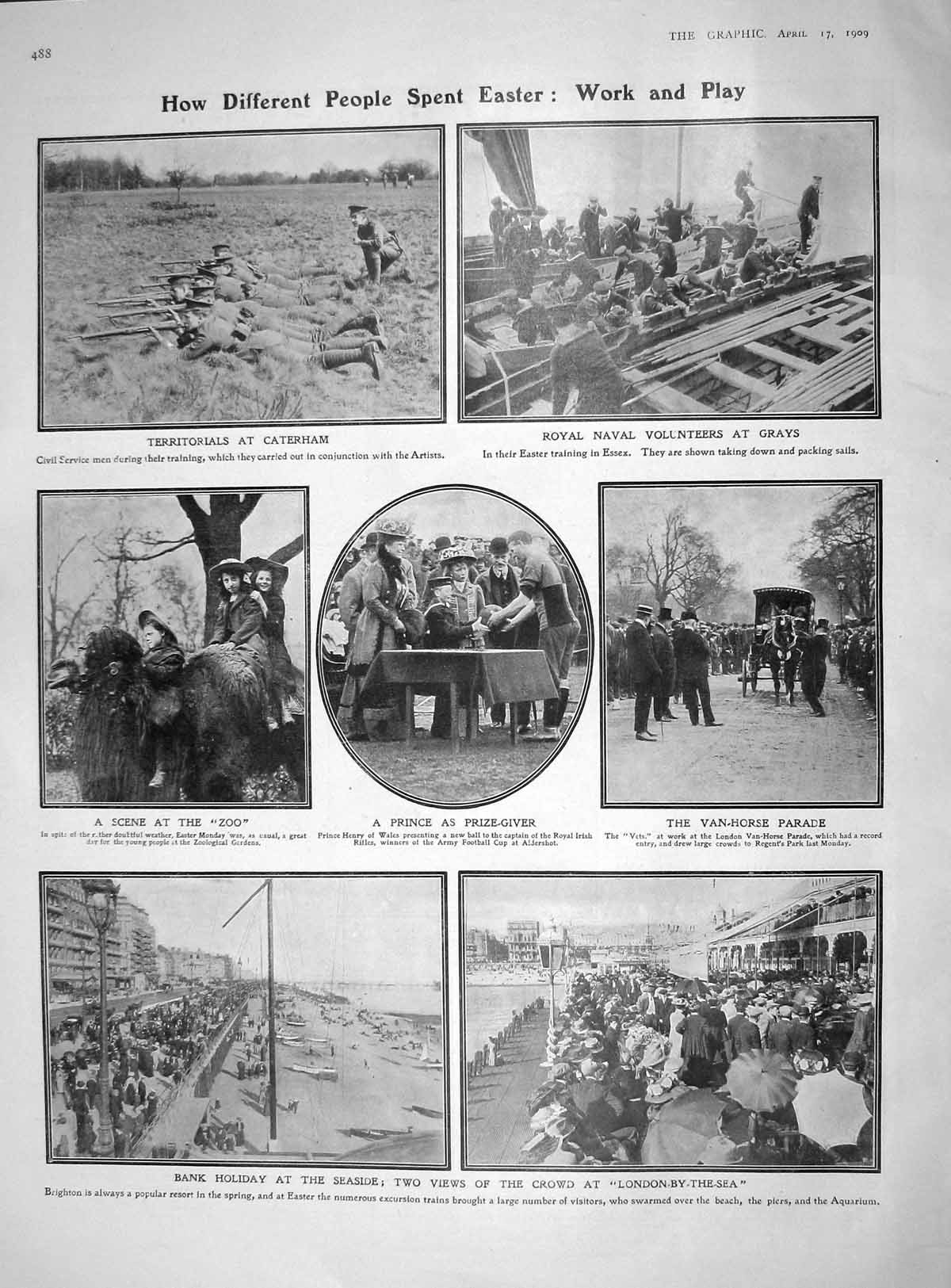 Old Antique Print 1909 Caterham War Navy Grays Prince Henry Mahratta Ship 20th