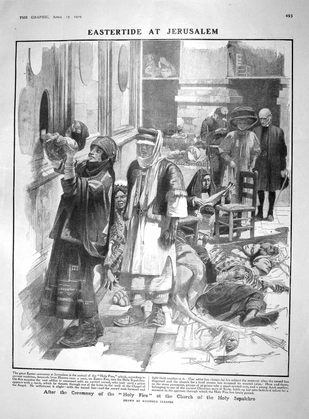 Old Antique Print 1909 Holy Fire Church Holy Sepulchre Jerusalem Pataud 20th