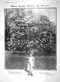 Old Antique Print 1909 Spring Flowers Little Girl Currie Crawford Raines 20th
