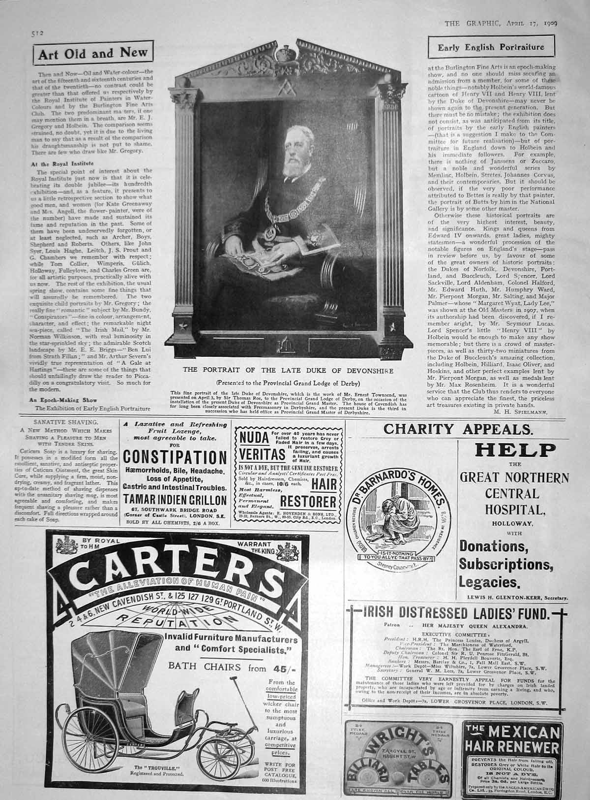 Original Old Antique Print 1909 Portrait Duke Devonshire Carters Barnardo Homes