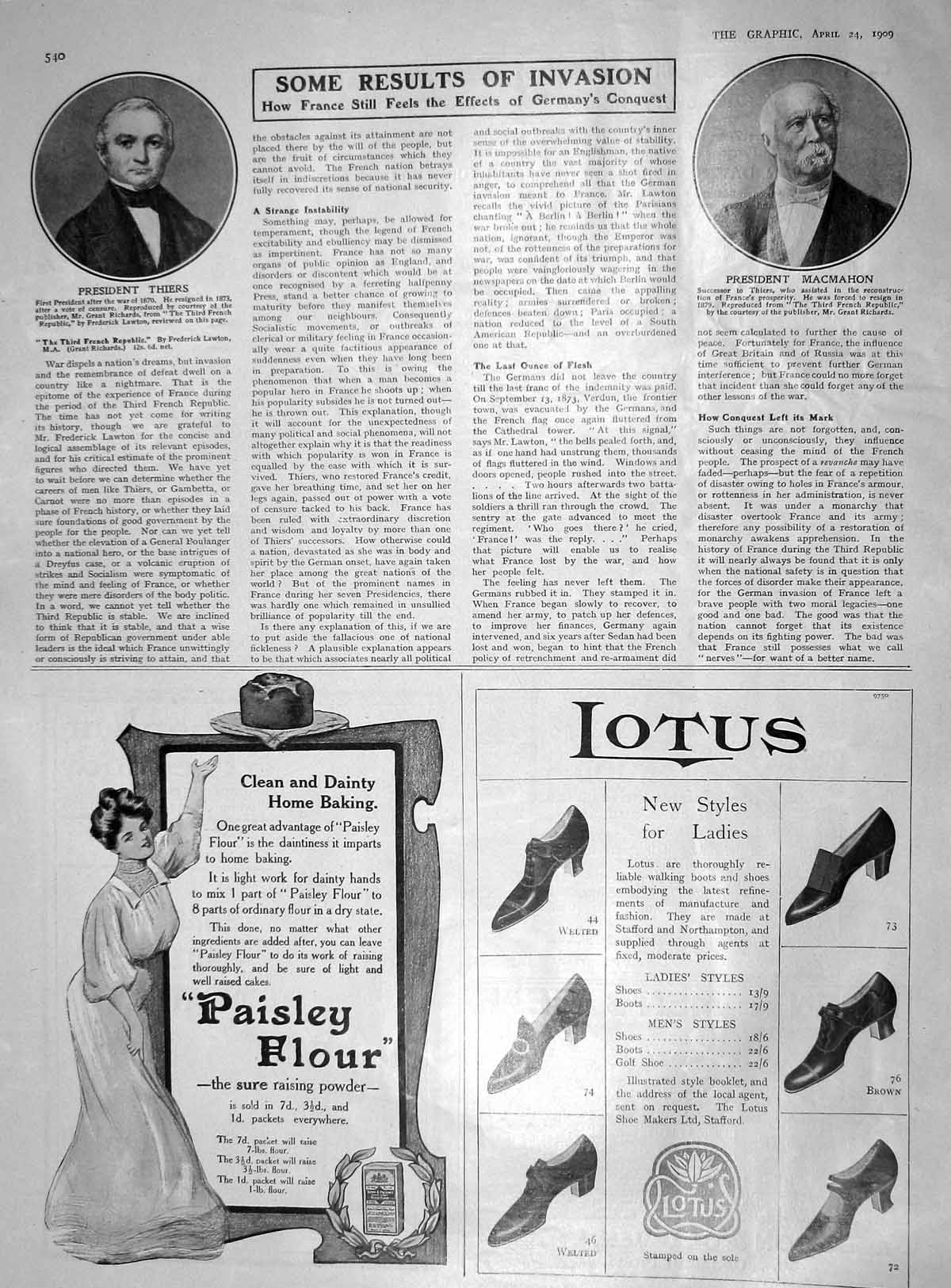 Original Old Antique Print 1909 President Thiers Macmahon France Lotus Shoes