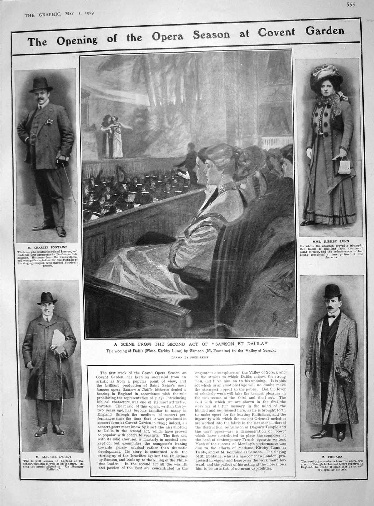 Original Old Antique Print 1909 Opera Covent Garden Frigara D'Oisly Bomb Bengal