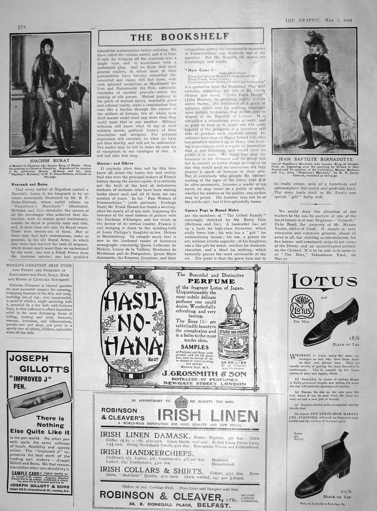 Original Old Antique Print 1909 Joachim Murat Jean Baptiste Bernadotte Lotu 20th