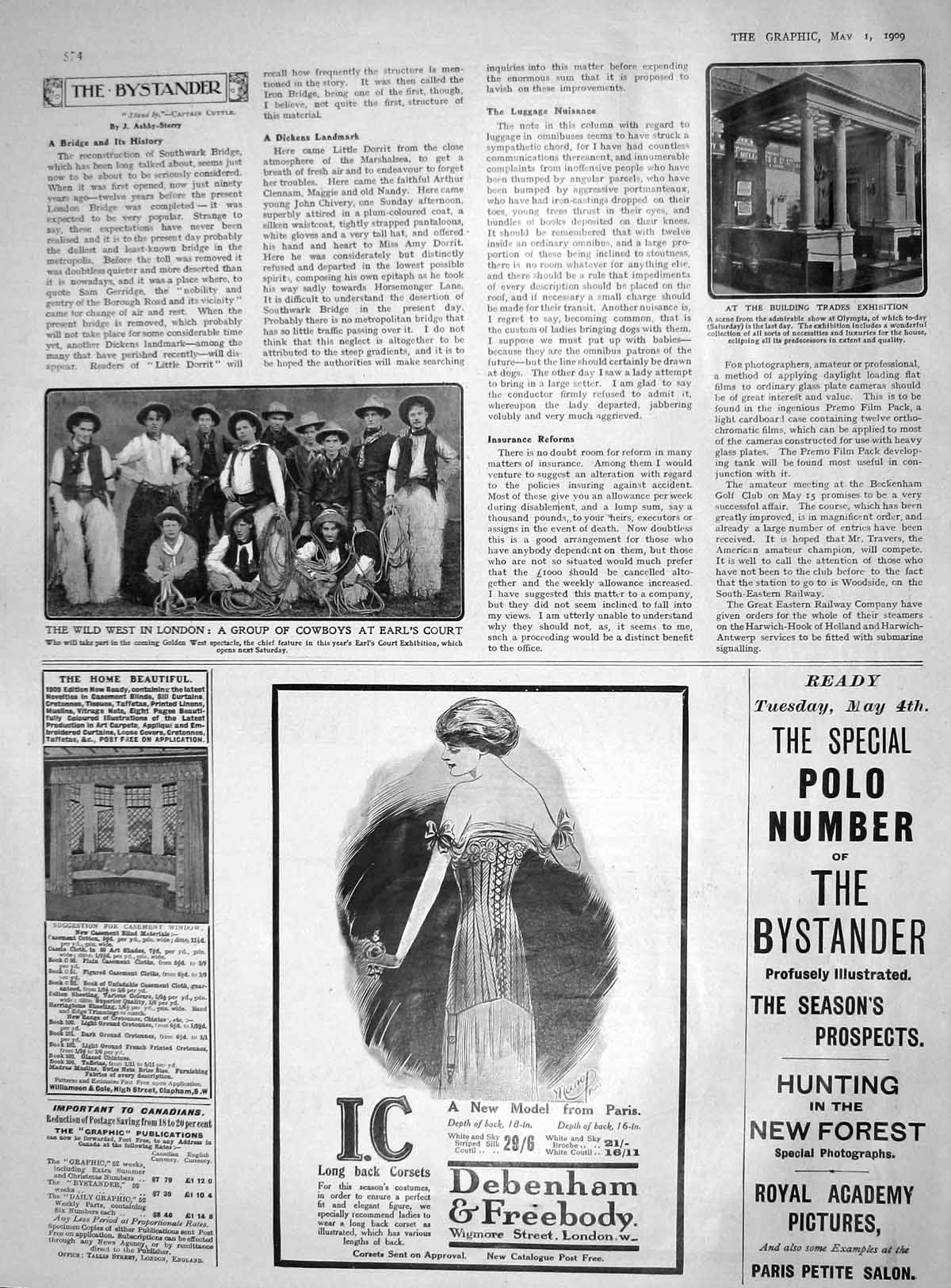 Old Antique Print 1909 Wild West Cowboys Earl'S Court Trades Exhibition 20th