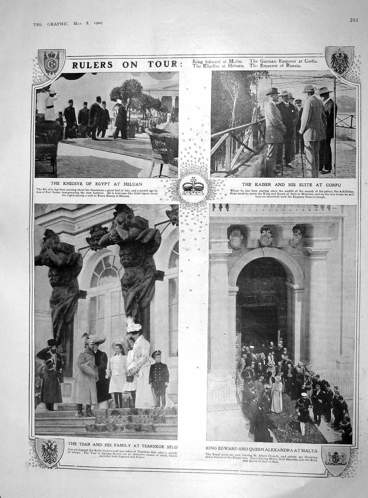 Old Antique Print 1909 Khedive Egypt Heluan Ysar Malta Corfu Goltz Pasha 20th