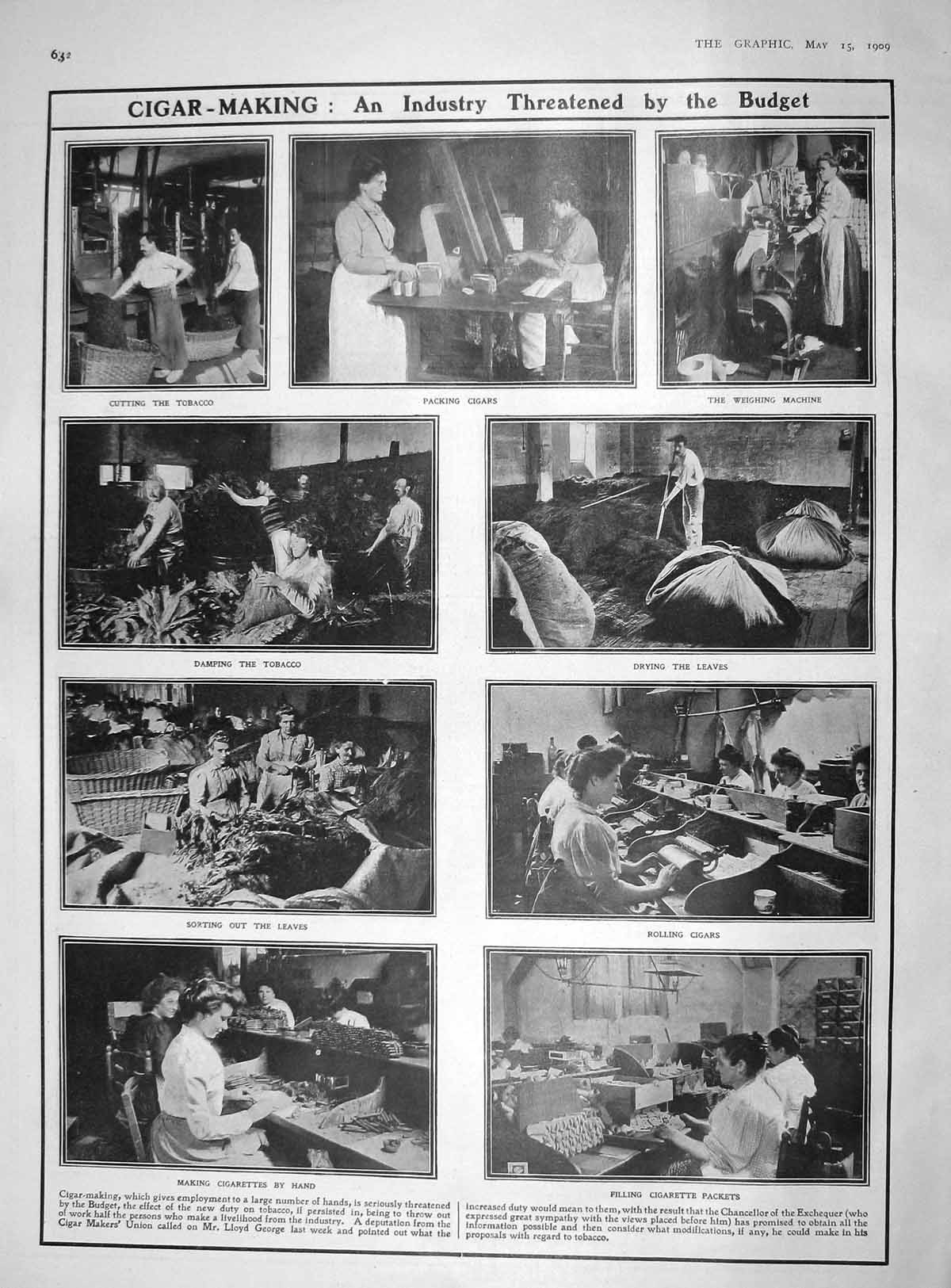 Original Old Antique Print 1909 Cigar Industry Tobacco Alfonso Karim Brabazon