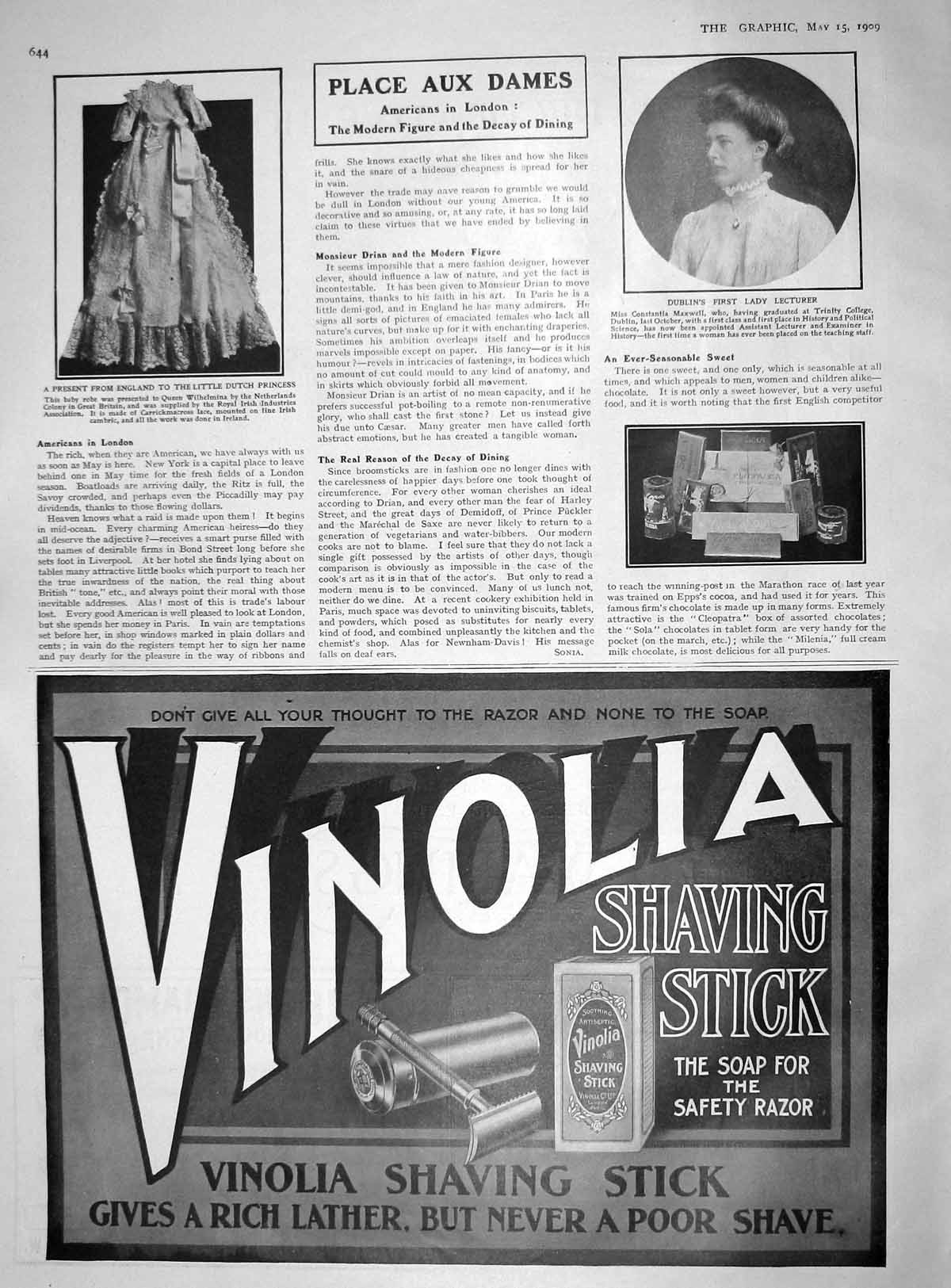 Original Old Antique Print 1909 Constantia Maxwell Lecturer Queen Wilhelmina