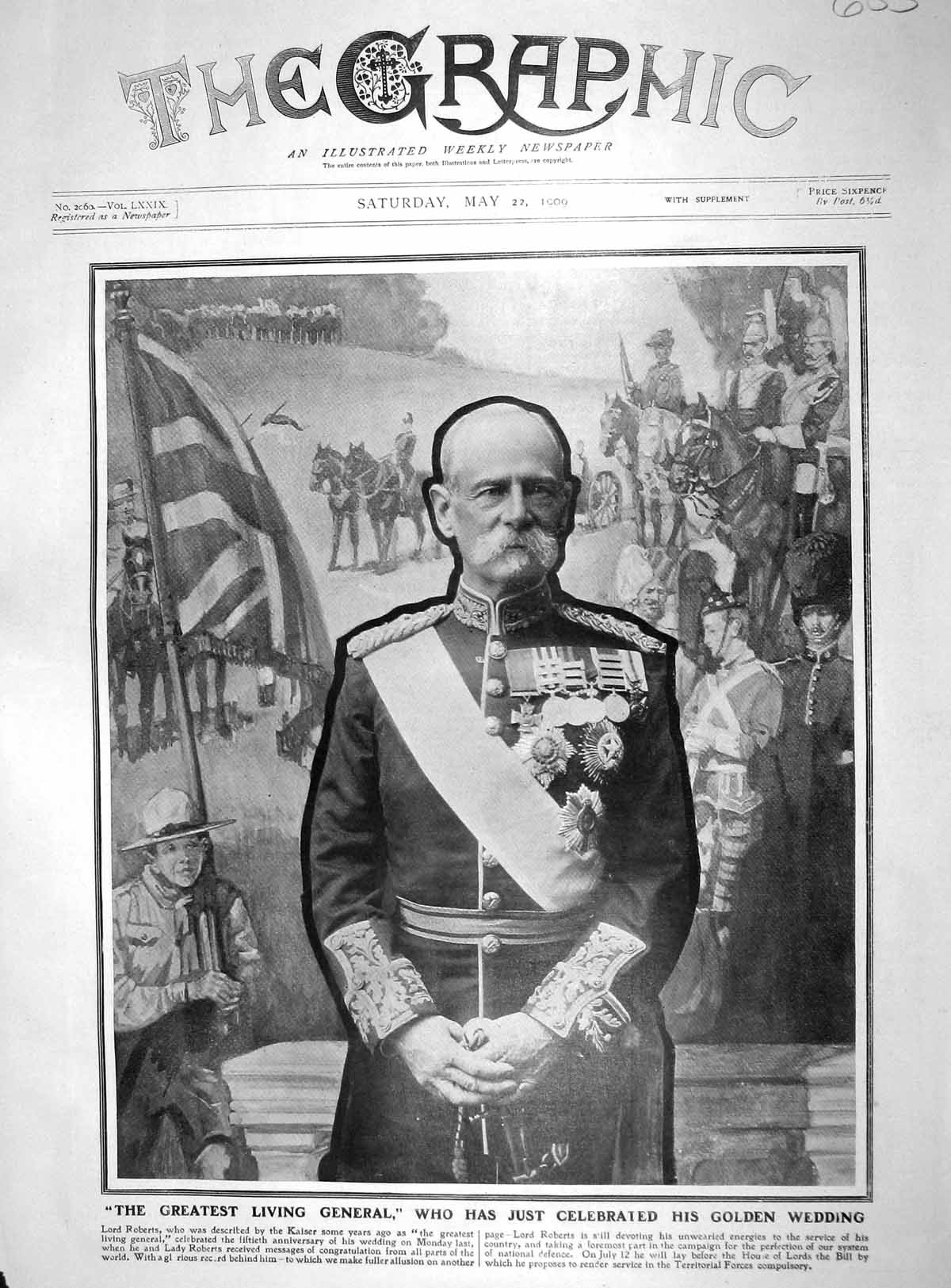 Original Old Antique Print 1909 Portrait General Lord Roberts Gen Wedding 20th