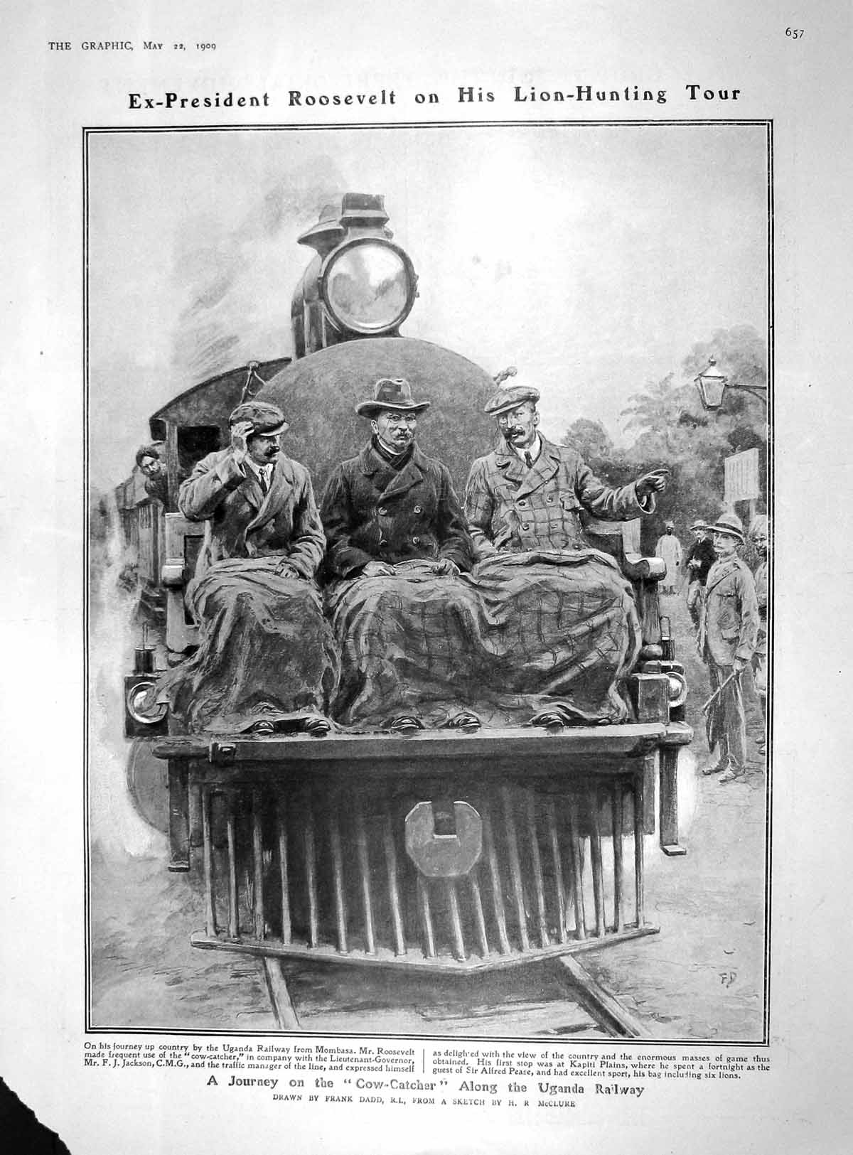 Original Old Antique Print 1909 Roosevelt Lion Hunting Africa Sandow Terri 20th