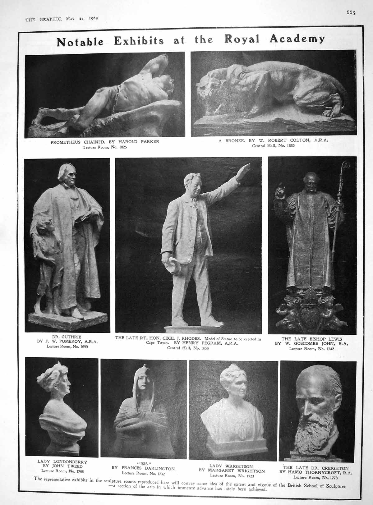 Old Antique Print 1909 Royal Academy Sculpture Guthrie Africa Kericho War 20th