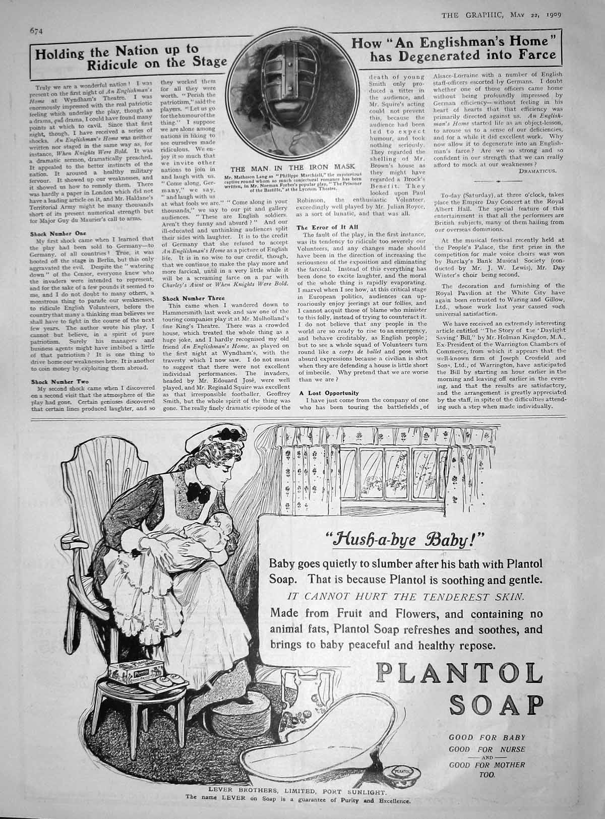 Old Antique Print 1909 Matheson Lang Marchiali Iron Mask Theatre Plantol 20th