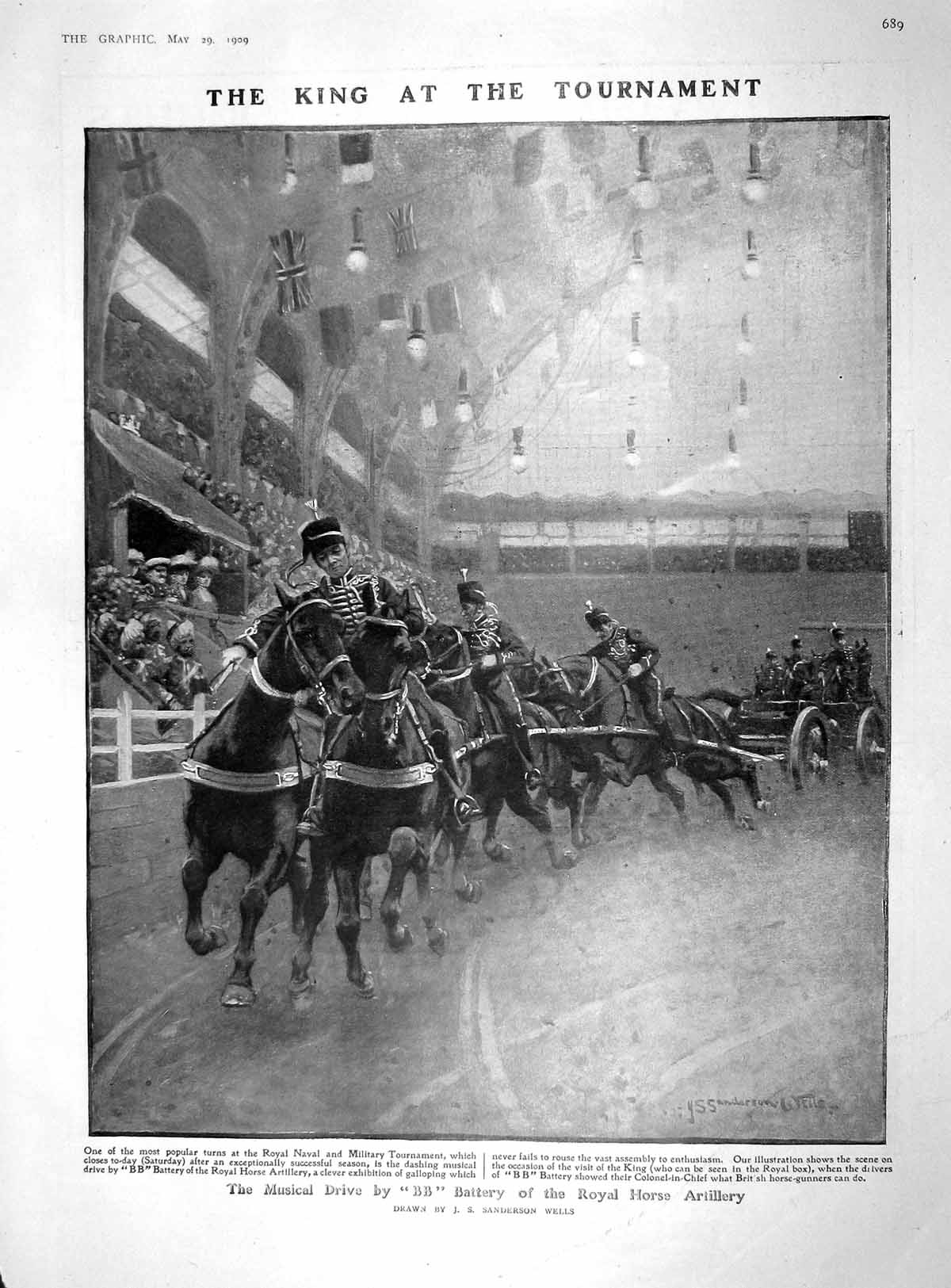 Original Old Antique Print 1909 Military Tournament Horses Elswick Ships Wh 20th