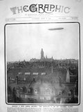 Old Antique Print 1909 Zeppelin Airship Aerial Record Houses Wurtemberg 20th