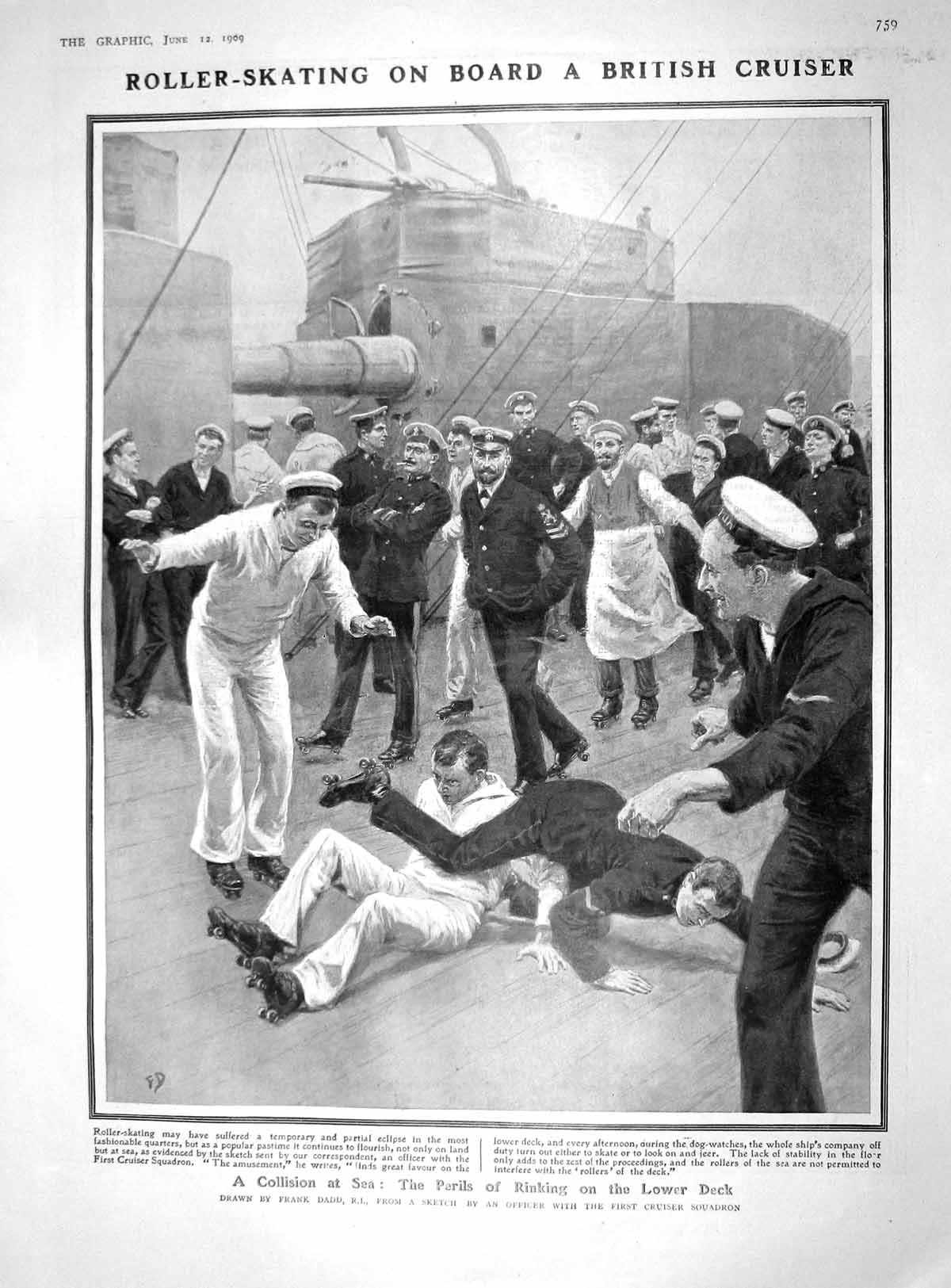 Old Antique Print 1909 Roller Skating Ship Navy Campanile Messina Church 20th
