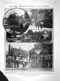 Original Old Antique Print 1909 Sonning Thames Cottages Cricket Cornwall Church