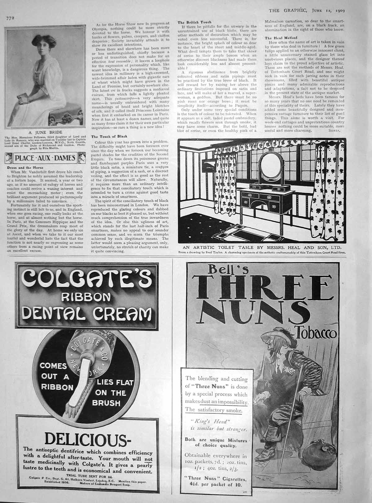 Original Old Antique Print 1909 Hermione Fellowes Ramsey Toilet Table Heal Sons