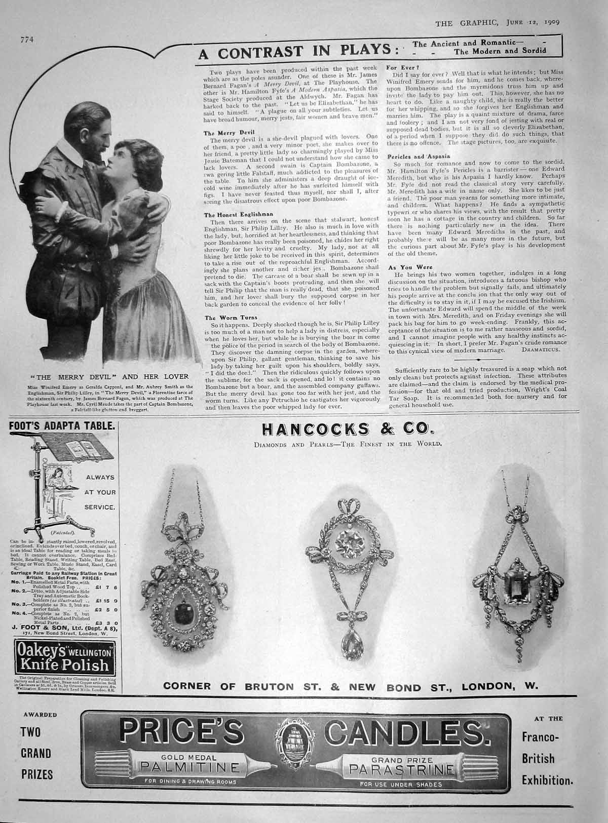Original Old Antique Print 1909 Winifred Geralda Capponi Smith Lilley Theatre