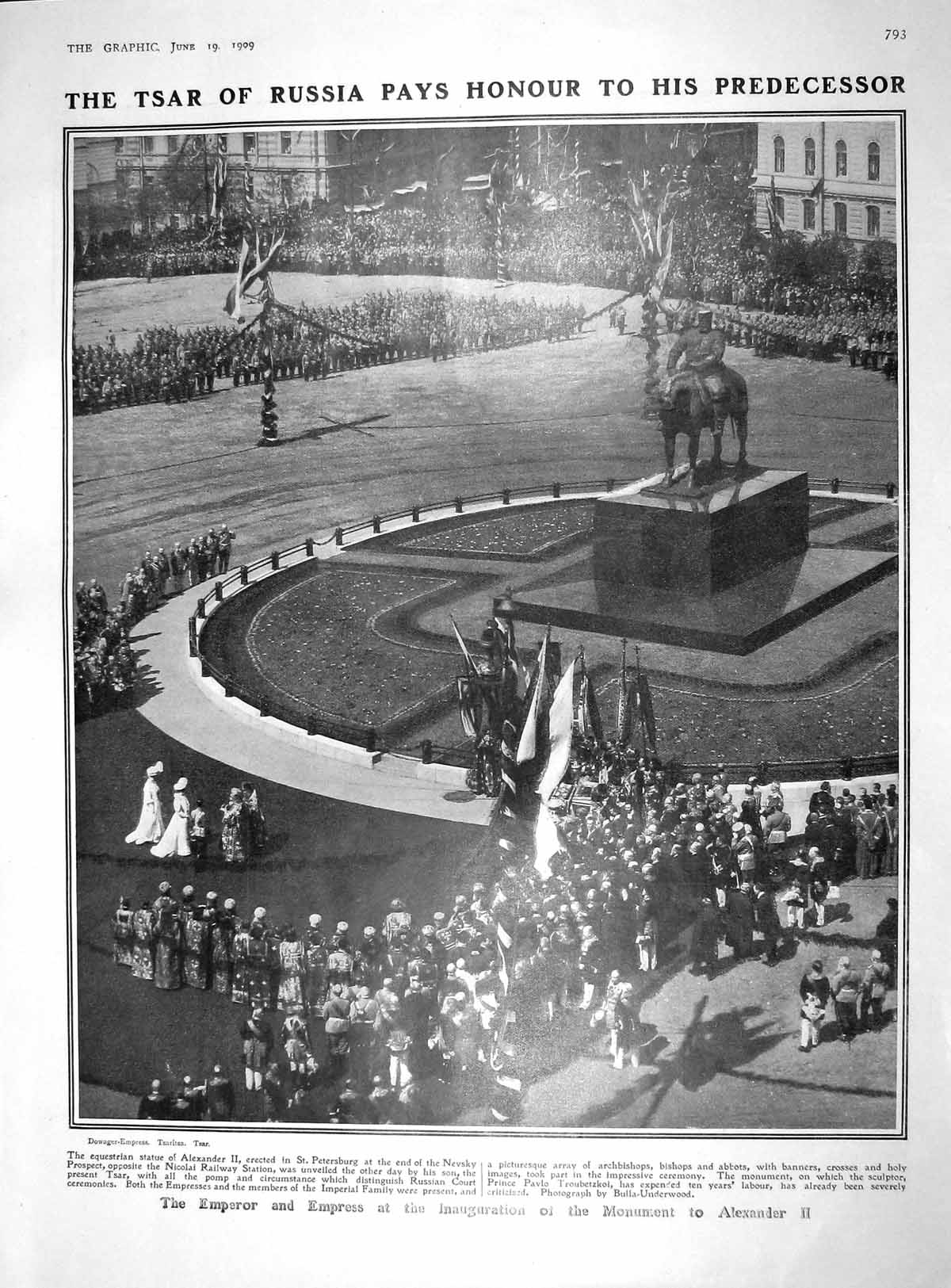 Old Antique Print 1909 Tsar Russia Monument Alexander Parliament Budget 20th