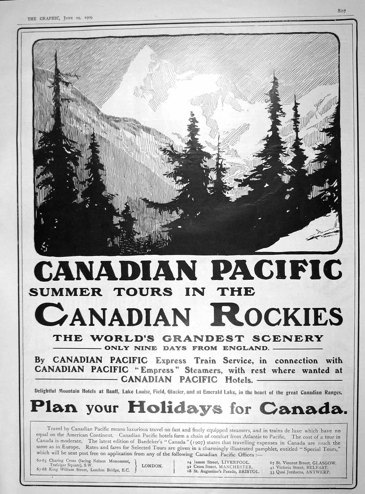 Old Antique Print 1909 Canada Rockies Holidays Chatterton Nebuchadnezzar 20th