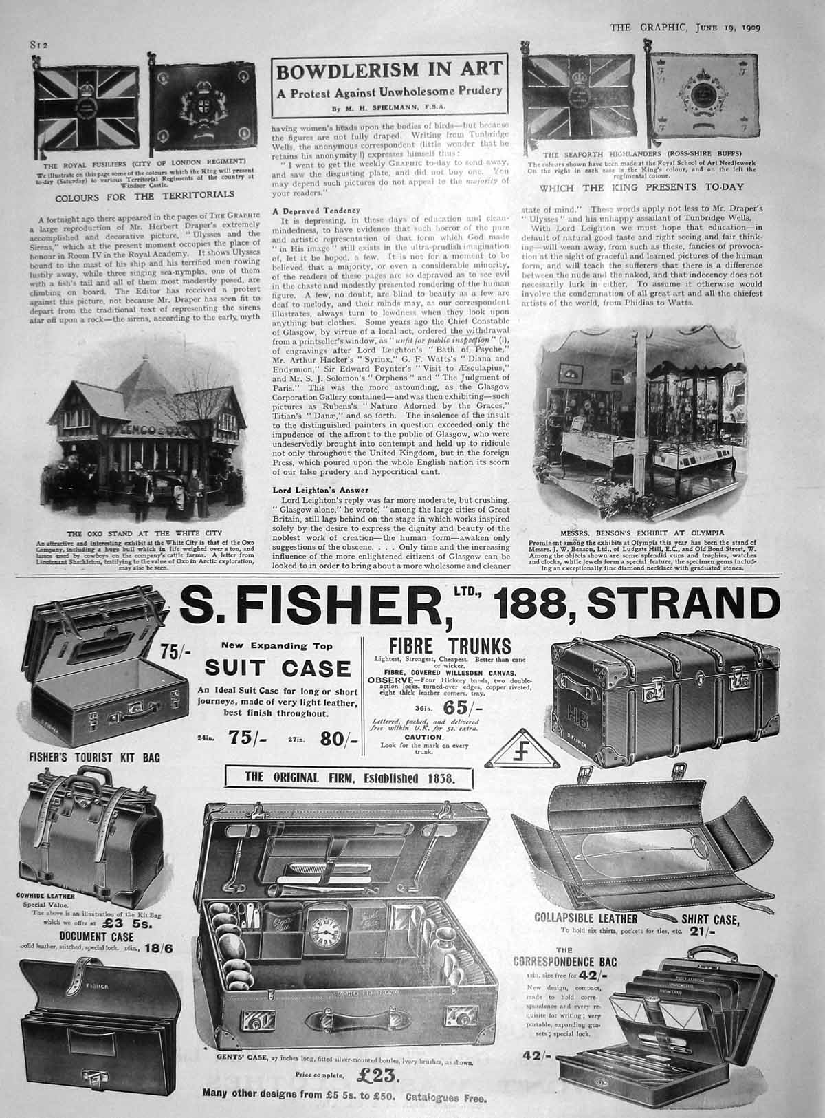 Original Old Antique Print 1909 Seaforth Highlanders Flag Fusiliers Oxo Monkey