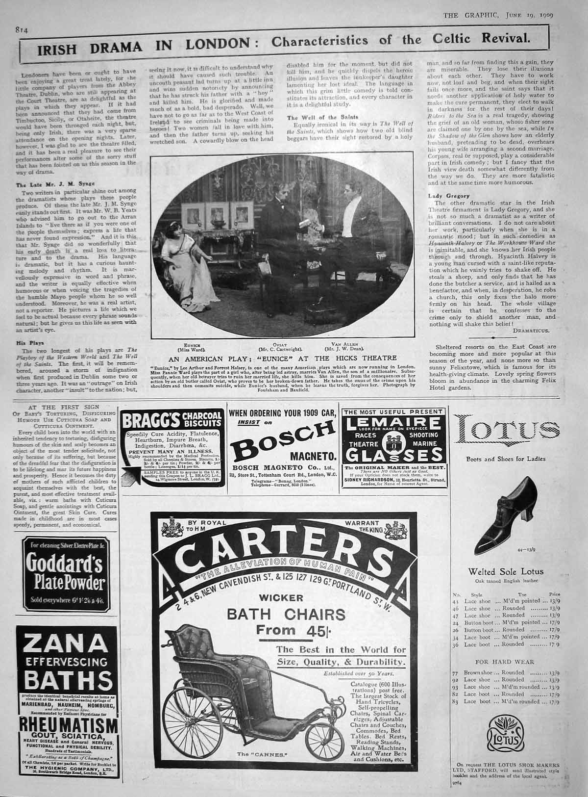 Old Antique Print 1909 American Play Eunice Hicks Theatre Cartwright Ward 20th