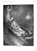 Original Old Antique Print 1909 River Boat Romance Music Lady Singing Simmonds