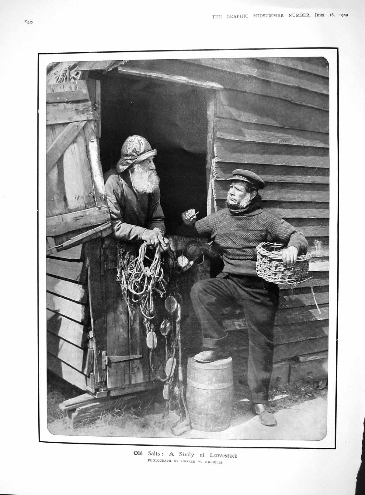 Original Old Antique Print 1909 Salts Fishermen Nets Basket Photographs 20th