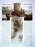 Original Old Antique Print 1909 Rhine Castle Romance Tourists Express Steamer