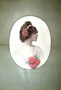 Original Old Antique Print 1909 Colour Portrait Beautiful Girl Carnations 20th