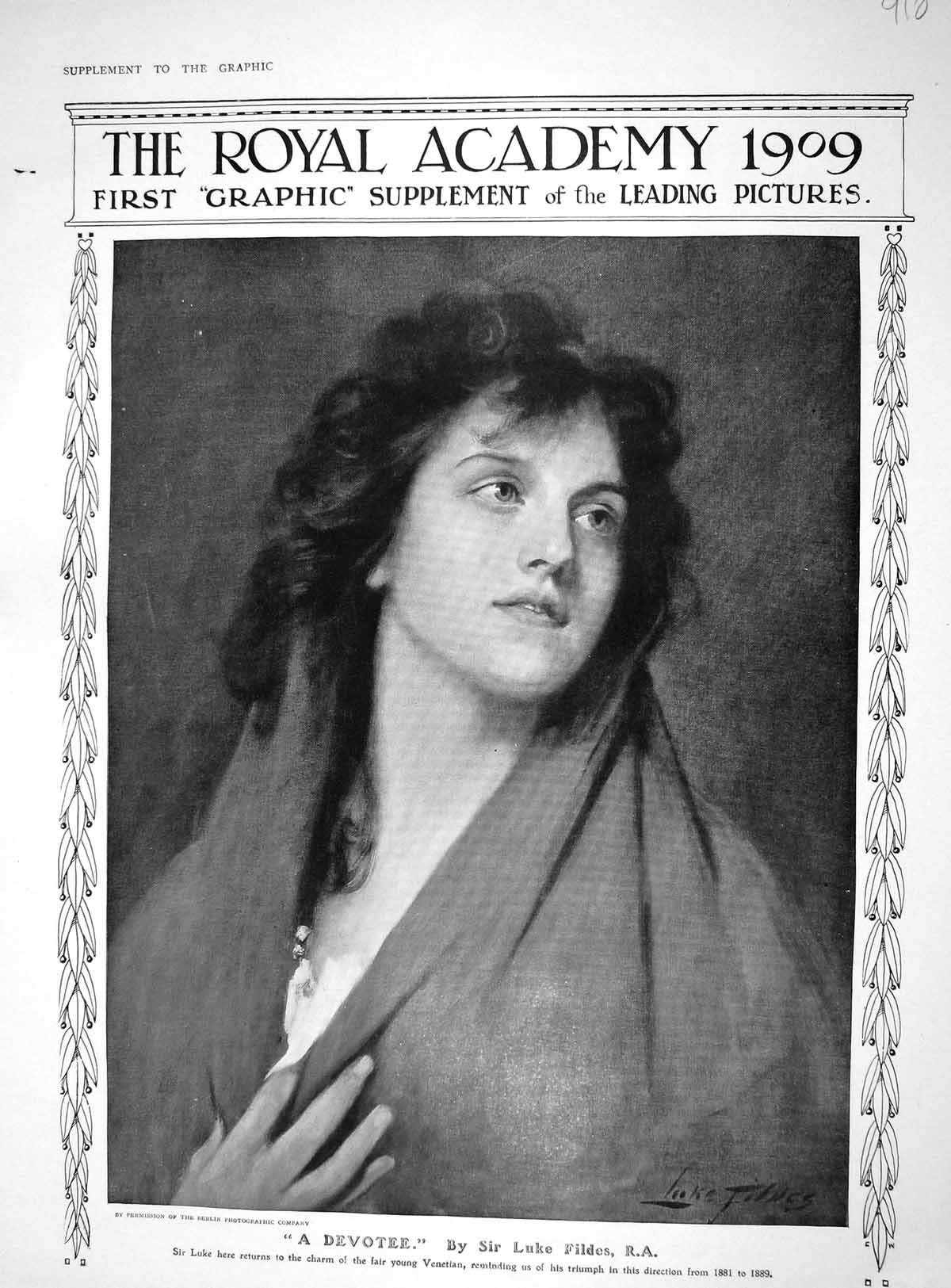 Original Old Antique Print 1909 Venetian Lady Luke Fildes Clausen Tayler Dinner