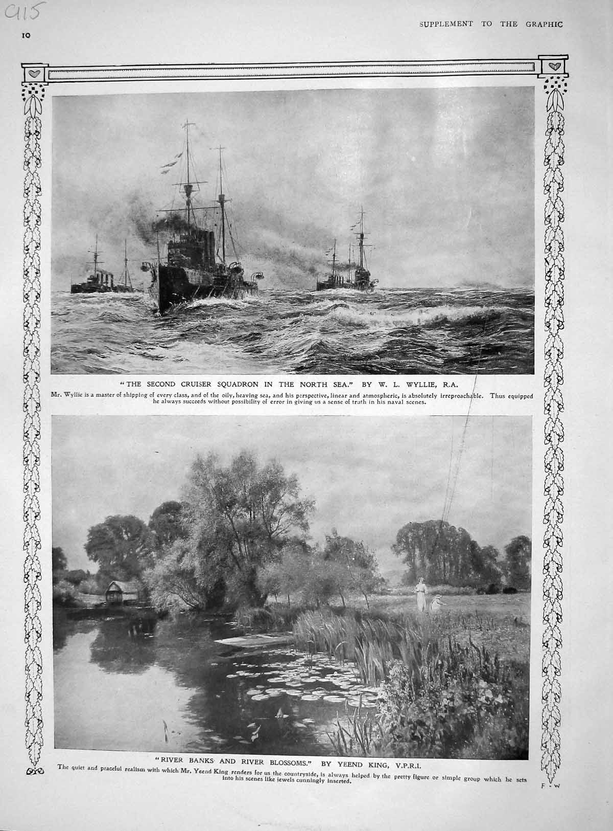 Old Antique Print 1909 Wyllie War Ships River Blossoms Neville Hunt Lucas 20th