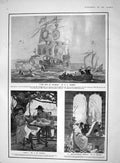 Original Old Antique Print 1909 Ark Ship Brangwyn Leader Hills Bartlett Cattle