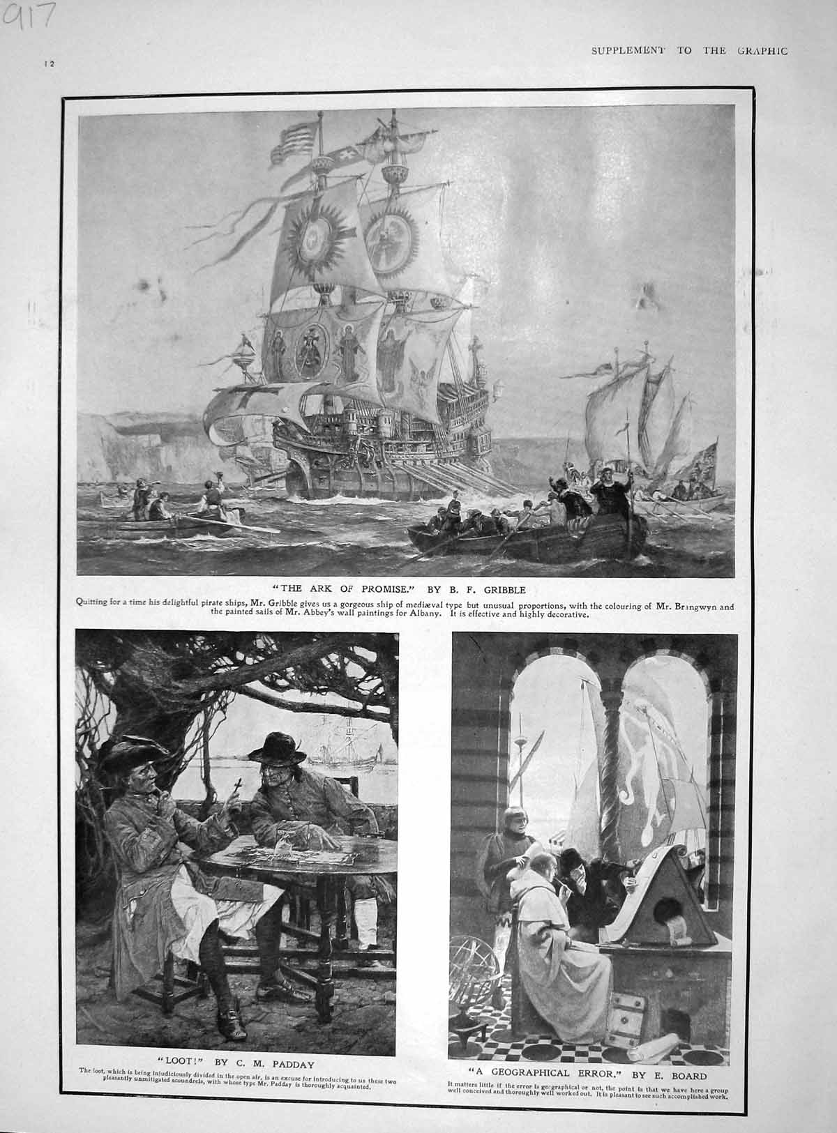 Original Old Antique Print 1909 Ark Ship Brangwyn Leader Hills Bartlett Cattle